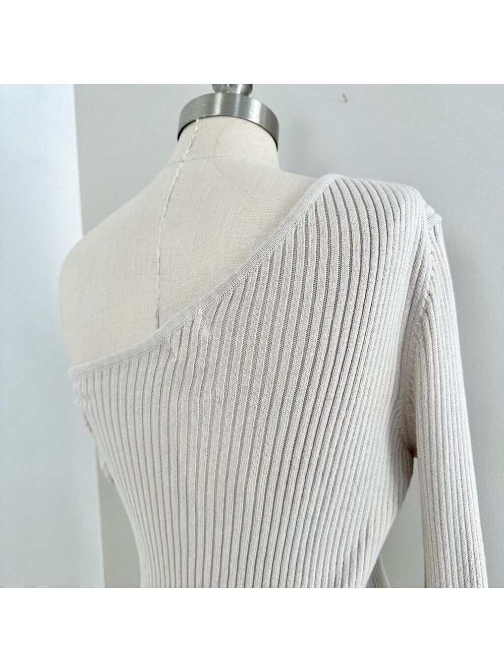 Silk Ivory Twist Sweater | Revolve Shae One Sleeve | NWT Large - Picture 8 of 15